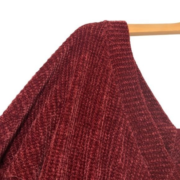 SPRING HAZE Burgundy Chenille Cropped Balloon Sleeve Sweater Top Size Small - Picture 7 of 12
